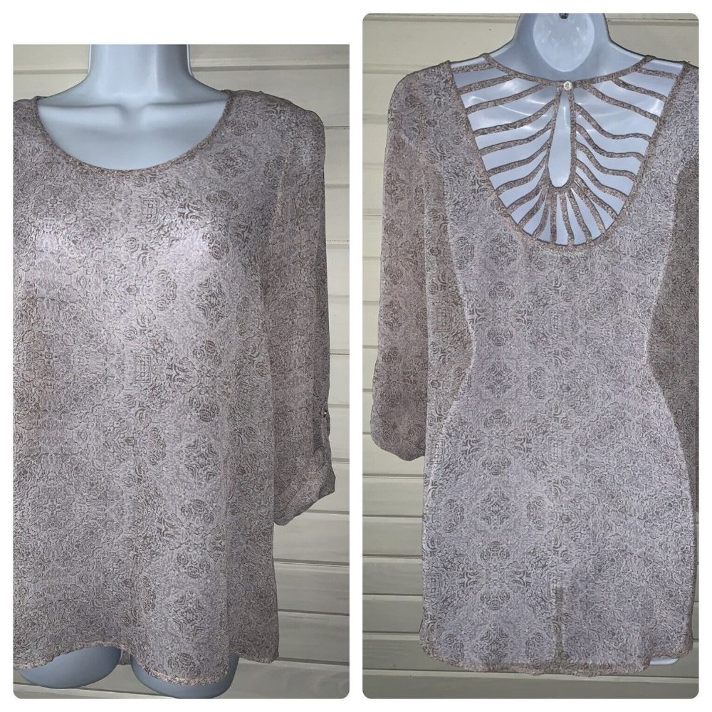 Maurices Sz SMALL Mauve Geometric Caged Back Strappy Blouse Tunic Top EUC